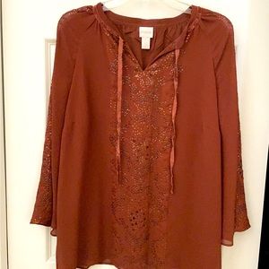 Chicos rust/brown colored lined polyester top